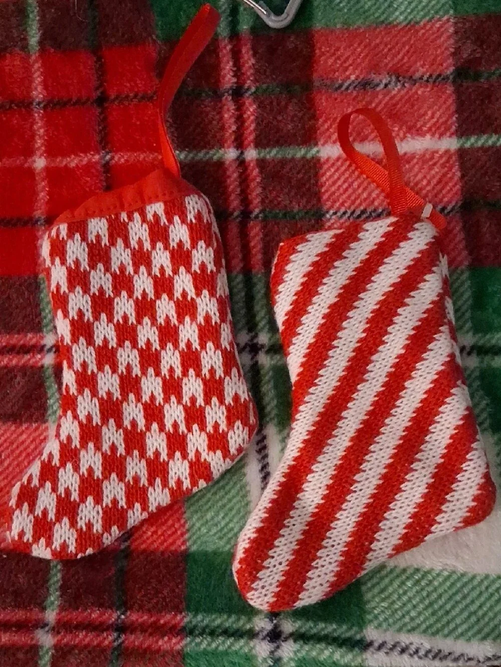 Red & White Knit Holiday Candy Cane Ornaments